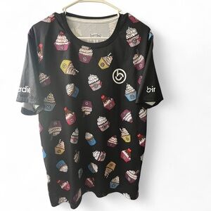 Birdies Black Tee with Colorful Cupcake Pattern​​